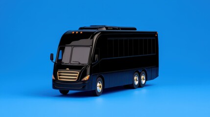 Fototapeta premium Black Miniature Bus Model on Blue Background