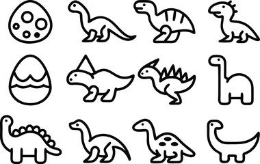Obraz premium Prehistoric dinosaur outline icon set isolated on transparent background