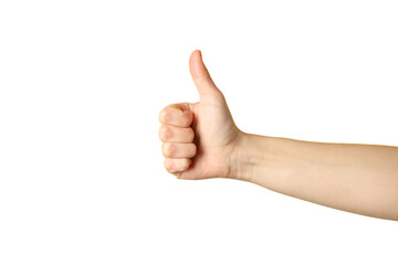 Thumb up for approval and positivity, isolated on white, PNG
