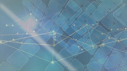 Network receiving fadein grid forming nodes linking by glowing lines rotating visualizing data flow - Powered by Adobe