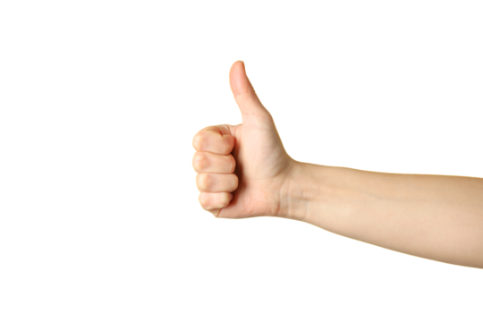 Thumb up for approval and positivity, isolated on white, PNG