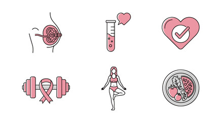 Breast cancer awareness month illustration with prevention and healthy lifestyle tips design vector