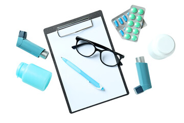 Health items set for consultation, isolated on white, PNG