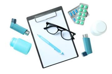 Health items set for consultation, isolated on white, PNG