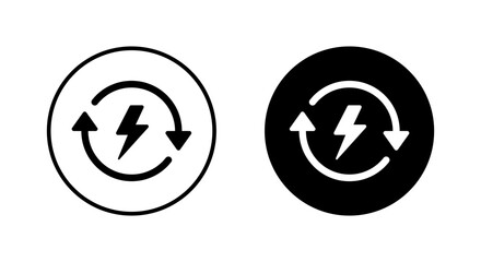Sustainable energy icon, renewable power icon on black circle. Green environment sign symbol