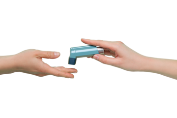 Passing an inhaler for treatment, isolated on white, PNG