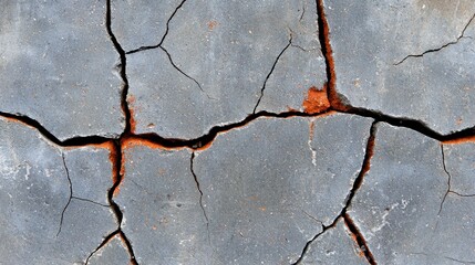 Obraz premium Detailed Gray Concrete with Orange Cracks Surface Close up