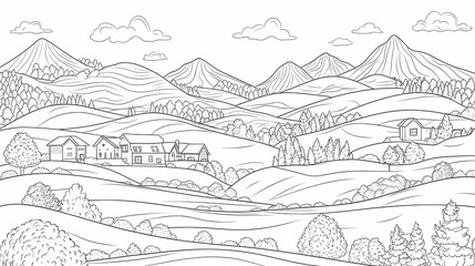 Fototapeta premium Detailed illustration of a rolling hills landscape.