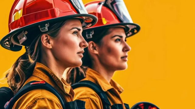 Female firefighters work together professionally and effectively to respond to emergencies. Concept Women in firefighting, Teamwork, Emergency Response, Professionalism.