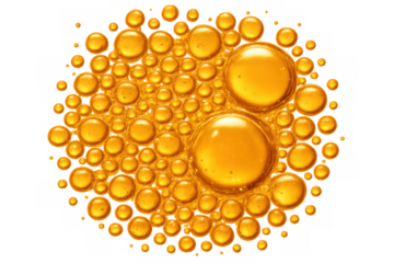 Multiple golden spheres forming a cluster on a transparent background, creating an abstract design suitable for various projects