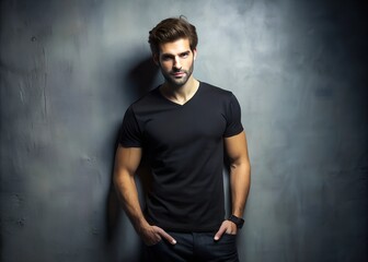 Obraz premium Confident Man in Black T-Shirt, Studio Portrait