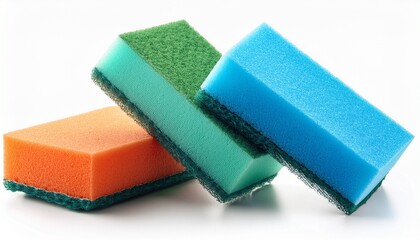 multicolored sponges for cleaning isolated on white background sponges for dishwashing