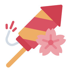 firework flat icon with flower decor for night celebration