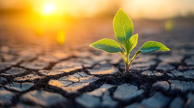 A resilient seedling emerging from cracked dry earth