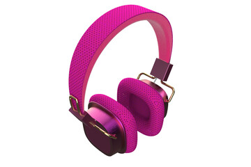 Vibrant Pink Wireless Bluetooth Headphones for High Definition Stereo Audio Streaming. Isolated...