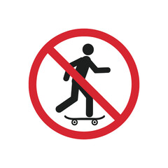 Black Skateboarder in Red No Sign: Prohibition of Skateboarding Icon

