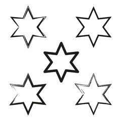 Black star icon. White outline shape. Geometric figure vector. Sharp contrast form.