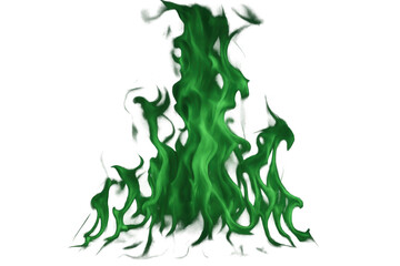 Green fire burning intensely against a transparent background, perfect for compositing and visual effects projects