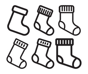 Christmas socks vector illustration. Minimal sock icon set &ndash; line art style