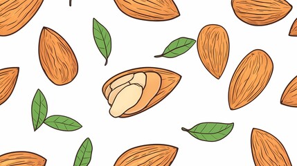 Hand drawn almond pattern with leaves.