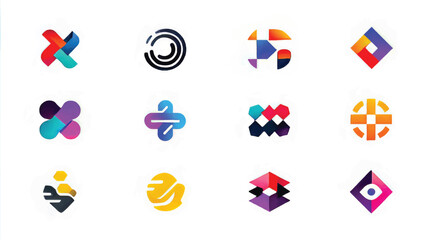 Modern Creative Branding: Colorful Abstract Logos with Geometric Shapes and Professional Symbols for Company Identity and Tech Innovation