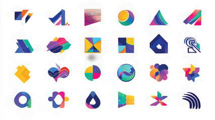 Colorful Abstract Art and Geometric Shapes: Vibrant Graphic Collection for Modern Icons and Creative Branding