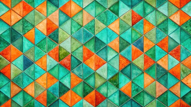 Intricate Triangular Tile Pattern in Vibrant Hues of Teal, Green, and Orange