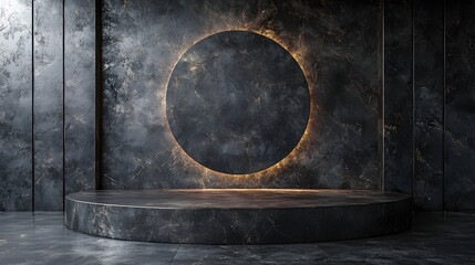 Dramatic Minimalist Circular Frame in Dark Moody Studio Setting