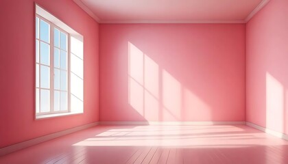 Fototapeta premium Minimalist pink room with light entering from the window casting shadows