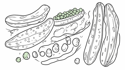 Illustration of cucumbers and peas.