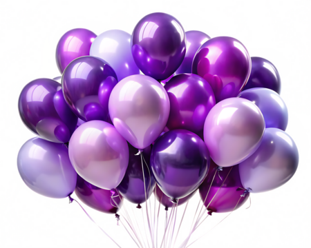  a bunch of balloons in various shades of purple    isolated on white background PNG, AI GENERATED