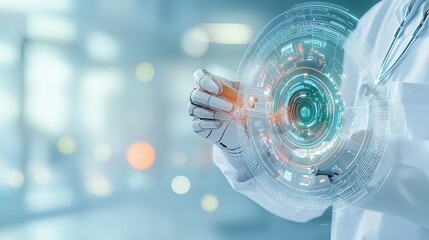 Innovative technology demonstration laboratory digital display futuristic environment close-up view robotics concept