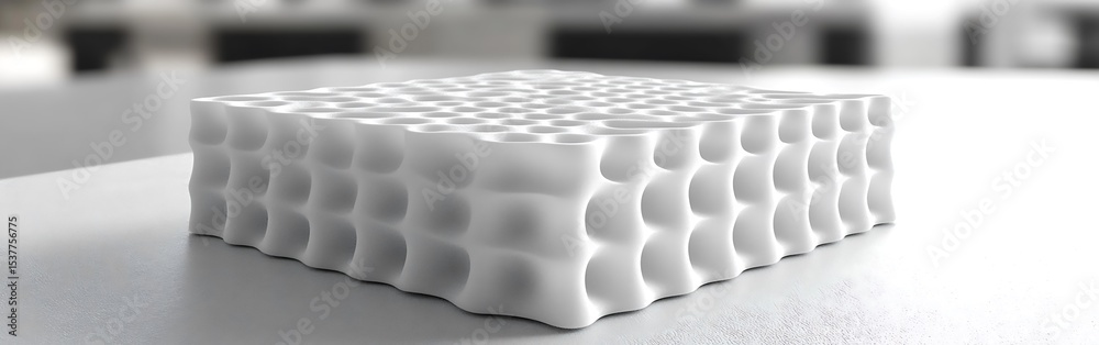 Fototapete white abstract porous cube 3d rendering with a complex cellular structure
