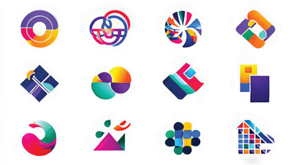 Fototapeta premium Modern Logo Design: Colorful Geometric Icons and Abstract Digital Art for Vibrant Branding Identity