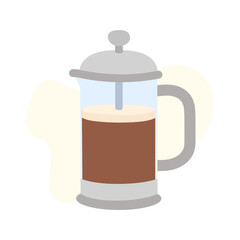A sleek french press sits on a countertop, filled with freshly brewed coffee. Steam rises from the rich beverage, inviting a warm start to the day.