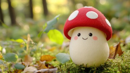 Obraz premium Cute mushroom in forest