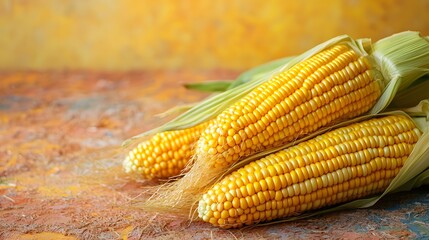 Freshly harvested corn cobs on a rustic surface