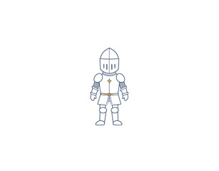 Cartoon Knight Outline with Golden Belt and Cross on Chest Plate