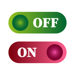 Toggle switch buttons. On Off Vector interface. Control power symbol. Status indicator graphic.