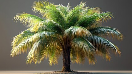 Lush palm tree displaying vibrant green fronds against a neutral backdrop during daytime setting.