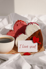 I LOVE YOU text message paper note card Morning breakfast Valentine's Day Birthday celebration...