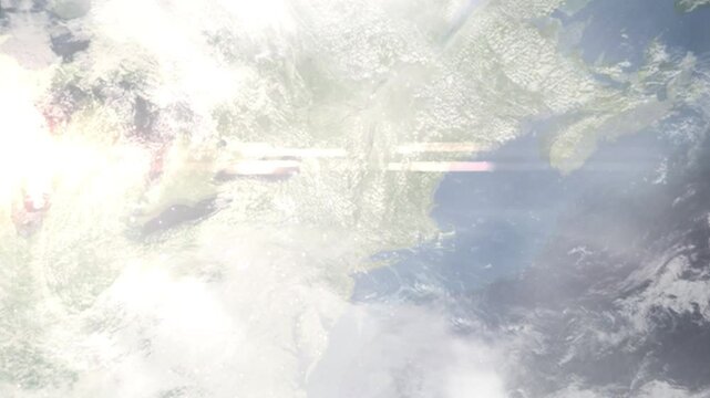 Earth zoom in from space and focus on Schenectady, New York, USA. Background for travel intro or blog. Satellite view. 3D style Animation. Images from NASA.
