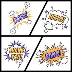 Comic explosion set of speech bubble with text expression