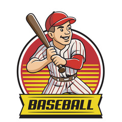 Vector Illustration of Baseball Player Carrying Baseball Bat with Detailed Retro Cartoon Available for Logo Badge