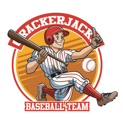 Vector Illustration of Baseball Player Carrying Baseball Bat with Detailed Retro Cartoon Available for Logo Badge