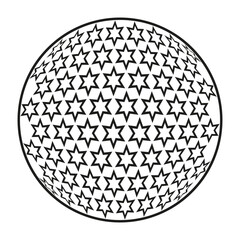 Star filled circle. Dense pattern shape. Symmetric abstract frame. Vector symbol layout.