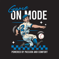 Vector Illustration of Baseball Player Trow Baseball's Ball with Detailed Retro Cartoon Available for Tshirt Design