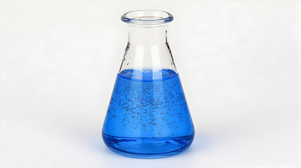 Laboratory flask with blue liquid on white background.  Possible use Science education, chemistry illustration