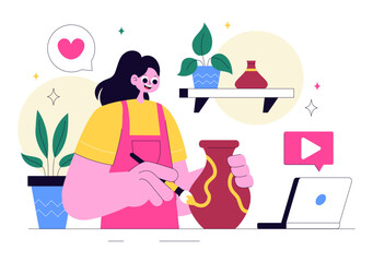 Craft Workshop Vector Illustration Featuring a DIY Class with Artist Hands Creating Creative Work and Art Project in a Flat Style Cartoon Background