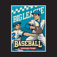 Vector Illustration of Two Baseball Player Fighting for The Ball with Detailed Retro Cartoon Available for Poster